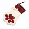 Pet animal Plaid Dog paw Christmas stockings X-mas gift socks
