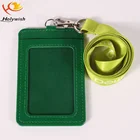 Fashion green leather id card badge holder for events