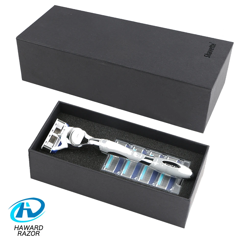 gift box package 5 blade metal handle system shaving razor with