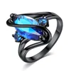 Black Gold Plating Horse Eye Shape Sapphire Engagement Rings Blue Crystal Cubic Zirconia Wedding Rings