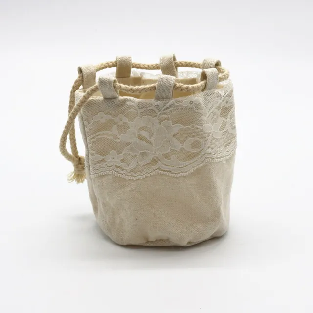 natural round bottom cotton linen drawstring pouch bag for gifts
