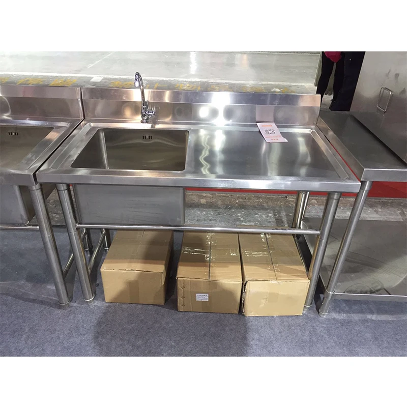 Discount price wholesale stainless steel commercial  kitchen sink 2 bowls with drainboard backsplash
