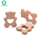 Natural Beech Wooden Teething Toy Baby Wood Teether Silicone Bead Toddler Teether Newborn DIY Baby Gift