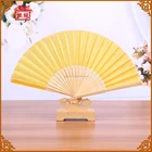 Personalised Chinese Silk Hand Held Folding Fans with hollow out bamboo ribs GYS917-5