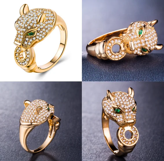 Fashionable 925 Silver Jewelry 18 K Gold Plated Cubic Zircon Leopard Rings Women