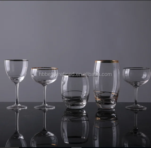 gold rim drinking stemless wine glasses