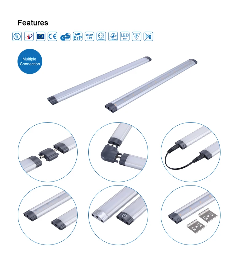 Aluminium body fashion with touch point 12v kitchen led cabinet light