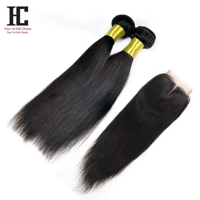 Brazilian Virgin Hair Straight With Closure 7A Virgin Hair With Closure Lace 2 Bundles Straight Brazilian Bundles With Closure