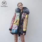 Fantastic Graffiti Spray Paint Fur Parka Women's Doodle Shell Wholesale Creative Real Fur Coat Jacket