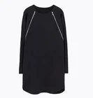 Autumn Fashion Women Solid Black Knitted Mini Dress Zipper Contrast Long Sleeve Pullover Shift Dress For Wholesale