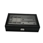 6+3 Oem custom black luxury pu leather watch and glasses storage display box ladies packaging gift box with pillow