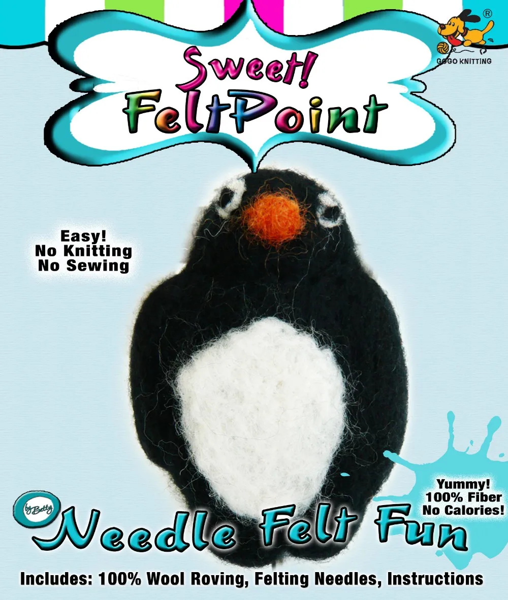 lovely penguin wool felting needle point diy kit