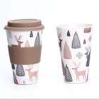 wheat straw 450ml Reusable Eco friendly Bamboo Fiber Coffee Cup With Lid and Sleeve