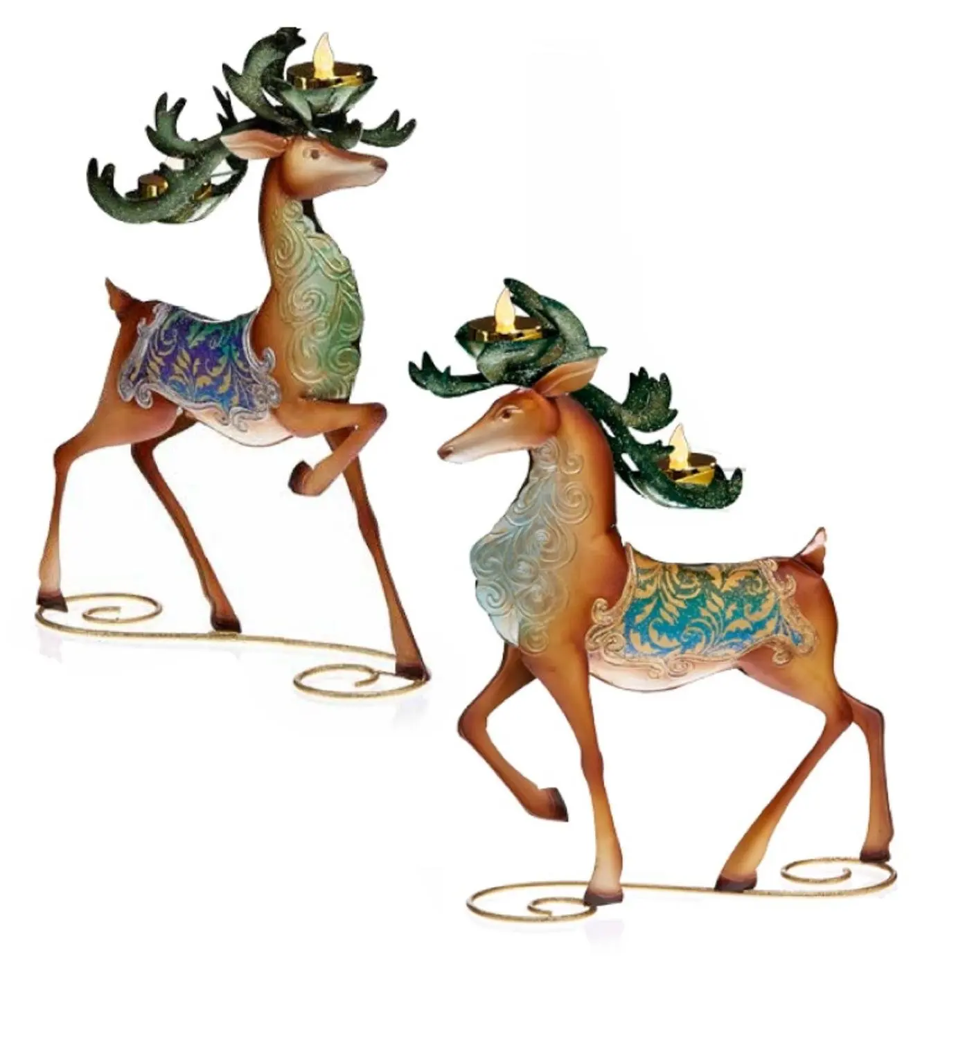 set of 2 regal peacock reindeer christmas tea light candle