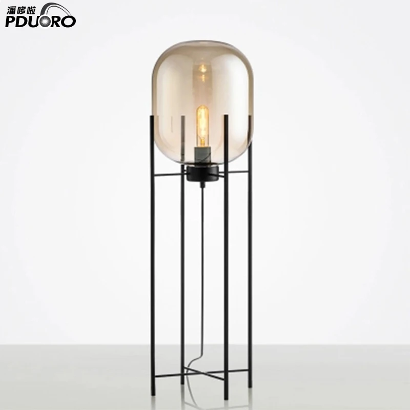 Modern Glass Floor Lamp Industrial Wind Metal Retro for Bedroom and Coffee House Energy Saving Uplight