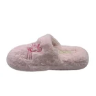 New Design Cozy Pink Rabbit Fur Slippers Close Toe Slippers for Women