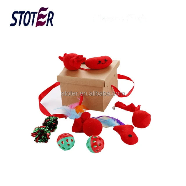 gift box package cat fish mouse ball bell crackle paper toy set