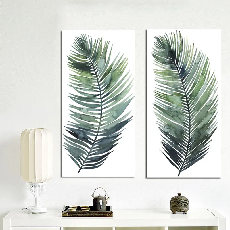 Cartoon Green Plant Leaf Nordic Scandinavian Art Minimalist Poster and Print Painting Wall Picture for Living Room Cuadros Decor (2)