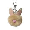 Pom Pom Pink Pig Keychain Faux Rabbit Fur Fluffy Rabbit Charm Car Bag KeyRing CH557