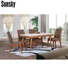 Simple design living room furniture glass top wooden dining table with drawer