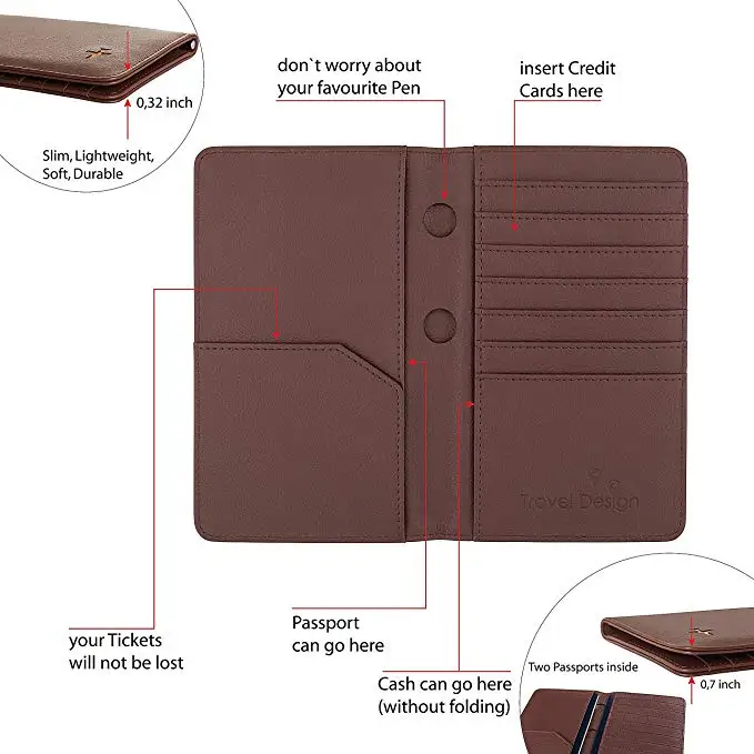 long type multi pu passport card holder