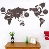 Customized Color Non Ticking Silent Wooden World Map Wall Clock for Office