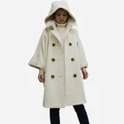 New arrival white ladies furry hooded wool coat winter women's clothing 2019