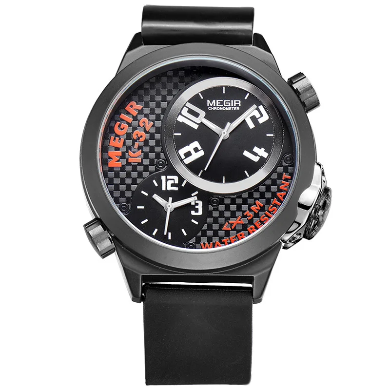 New Designer Sport Man Watch Men Luxury Brand MEGIR Fashion Casual Watch Silicone Dual Time Zone Military Waterproof Watch