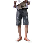 2019 summer popular men ripped destoryed knee length pants slim fit denim shorts jeans