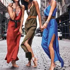 Summer Boho Maxi Sexy Sleeveless V-neck Braces Skirts Evening Women Party Wear Satin Dresses