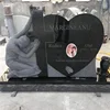 Double Companion Granite Upright Black Headstone Weeping Lady Statue Tombstone With Cross Heart Carved