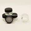 Clear color 5ml tempered round glass storage wax oil jar food grade glass cream jar with rough black lid