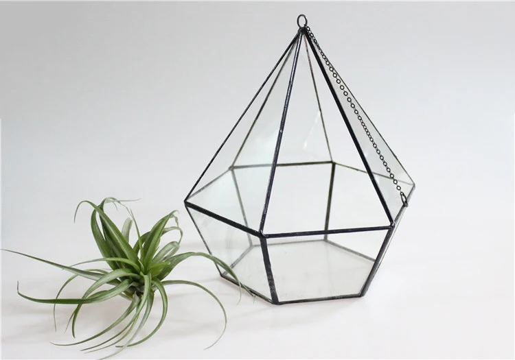 Si drilling short micro geometric glass flower pot landscape heagonal three hollow hanging glass greenhouse