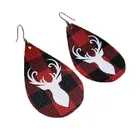 Engagement Black Wholesale Monogrammed Faux Leather Red Black Buffalo Plaid Teardrop Earrings