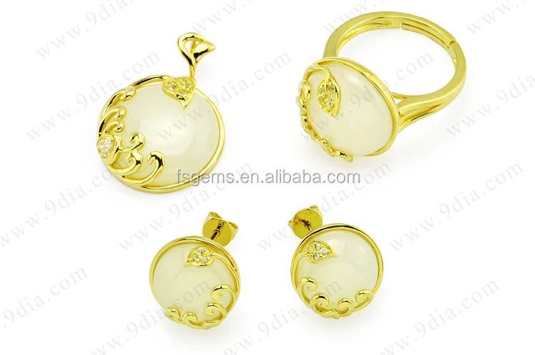 G1S003104A Wholesale 925 Sterling Silver Rose Gold Plated Hetian Jade Cabochon Jewelry Setting