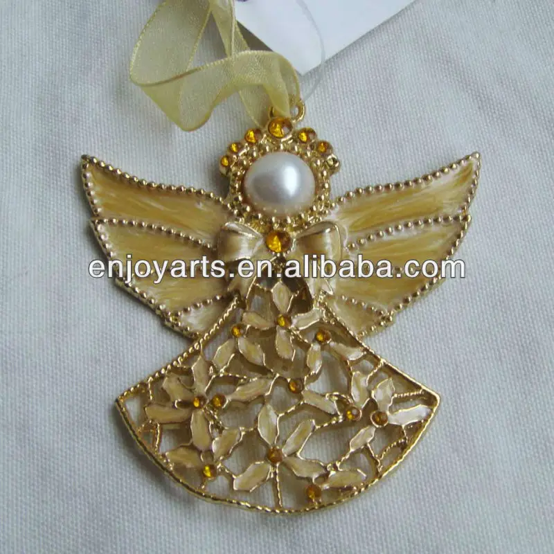 Ручной работы золотой Рождественский ангел орнамент (P120149d2)
