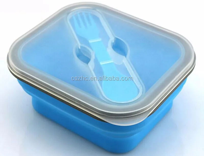 One Compartment Bento BPA Free Collapsible Silicone Lunch Box with Spoon and Spoon