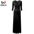 New starter Women's V-Neck 3/4 Sleeve Waist Wrap Front Maxi Dress(AWDMD0105)
