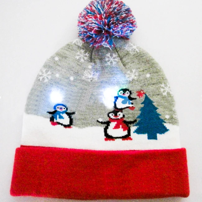 promotional christmas gift knitted winter led christmas hat with