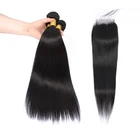 Cuticle aligned Hair remy Peruvian Human hair weave bundles with 4*4 lace frontal closure