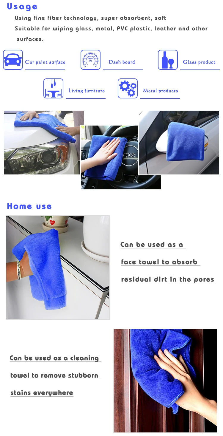 Multi Purposes Car Cleaning Hair Dry Bath Face Hand Towel Custom Logo Size Microfiber Towel