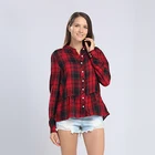 Spring popular holiday rayon plaid women casual blouse long sleeve designs