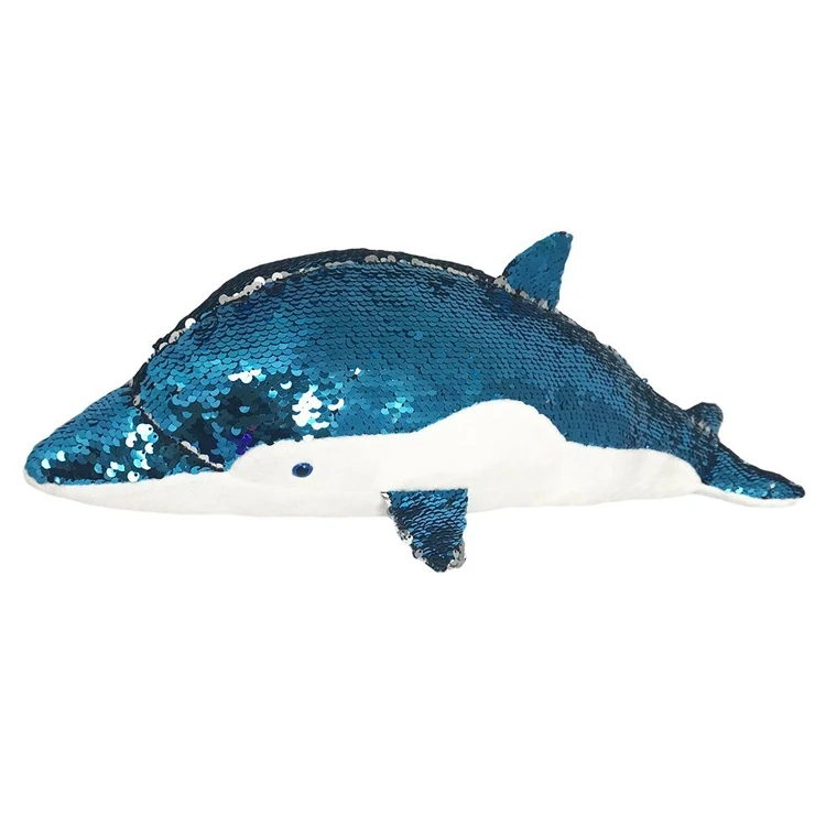 sequin plush sea animals toy pillow reversible sequins dolphin