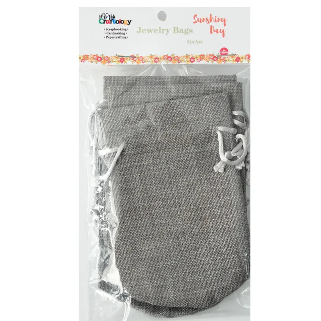 5pk black mini custom drawstring jute burlap pouch for jewelry