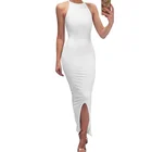 Best Selling Items Girls Party White Split Maxi Dress Sexy Summer Bodycon Sleeveless Irregular Skirt