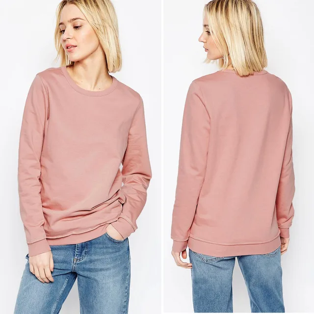 light red color long sleeves fleece fashion women crew neck lady