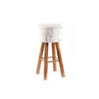 Modern Nordic Style White Fluff Cloth Iron Wooden Leg Bar Stool For Living Room