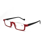 Retro red tinted half rimless rectangular reading glasses