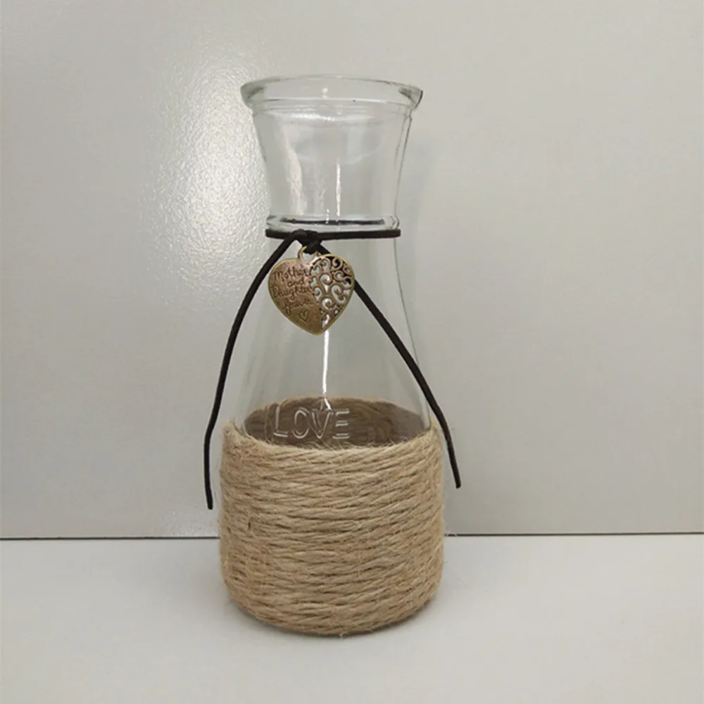 new design glass vase with rope for wedding decoration