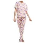 Fashion long pant long sleeve cotton fabric pyjamas women sleepwear